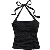 SOLY HUX Women's Halter Top Tie Back Textured Going Out Concert Beach Vacation Crop Tops Summer Sleeveless Camisole