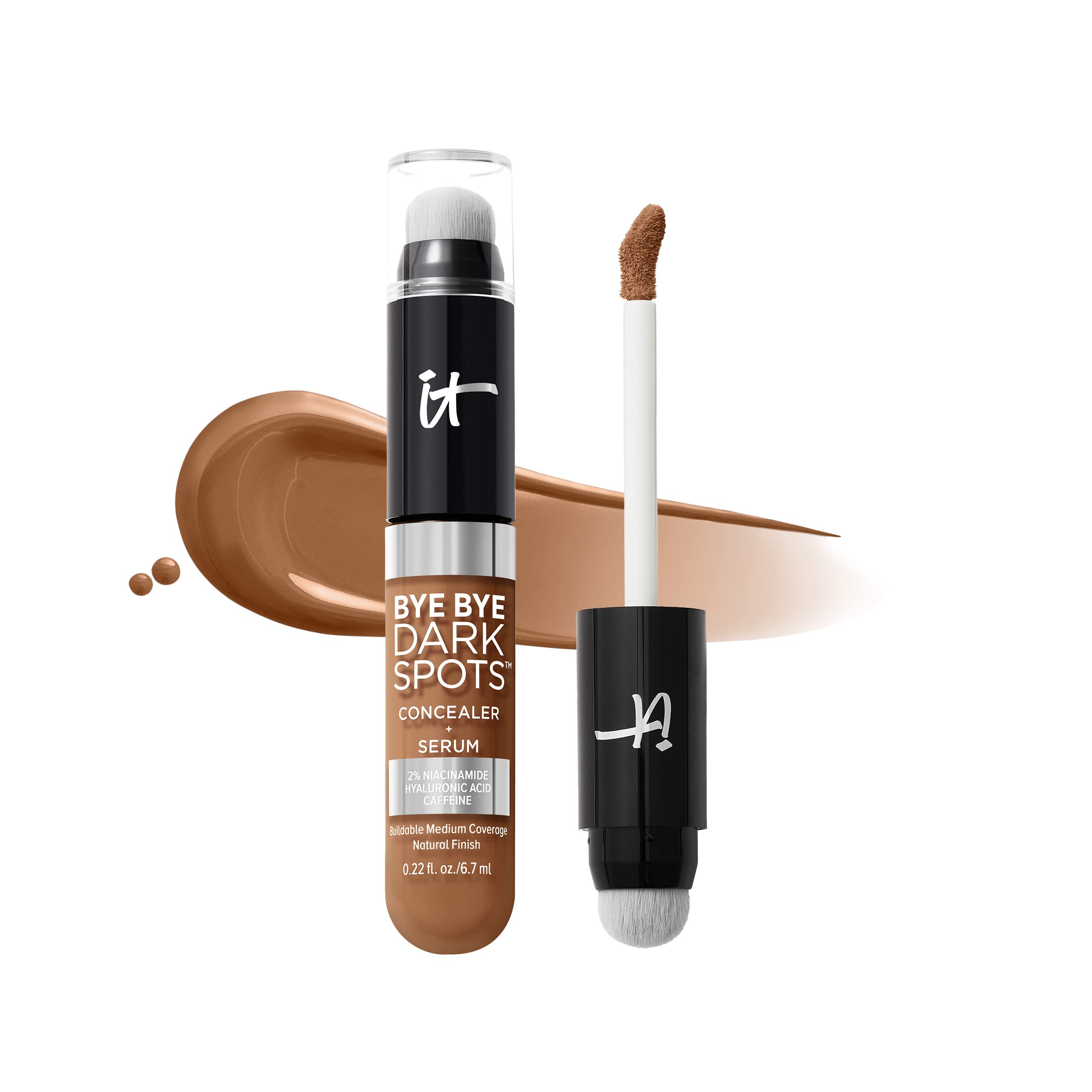 IT Cosmetics, Bye Bye Dark Spots Concealer + Serum, Medium Coverage, Made with Niacinamide, Hyaluronic Acid & Caffeine, Shade: 50 Rich Cool, 6.7 ml
