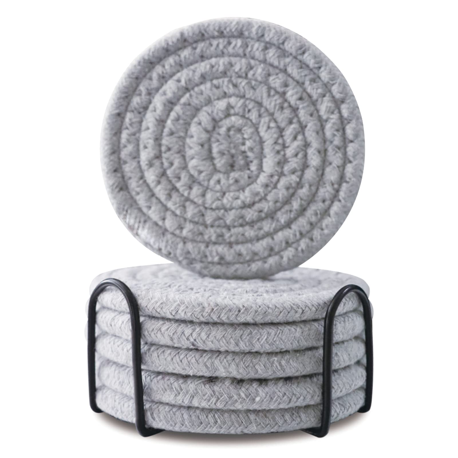 6/8 Pcs Vintage Round Woven Coasters，Absorbent & Heat-Resistant for Home Coffee Table Desk Cups Tabletop Protection，Boho Decor for Living Room, Birthday Gifts for Women