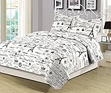 HowPlumb Queen Quilt Set 3 Piece Paris Eiffel Tower Black and White