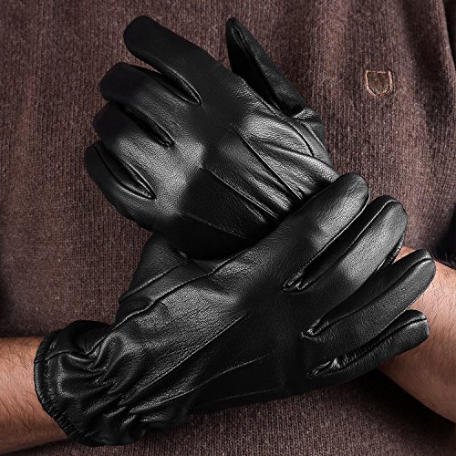 Cold Weather Kevlar Genuine Leather Police Winter Gloves Black Men (Medium)