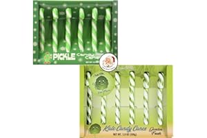 Wild & Wacky Flavored Christmas Candy Cane Variety 2 Pack Bundle | Stocking Stuffer, Candy Cane Roulette, Funny Novelty Weird Candy | with June Street Market Christmas Sticker (Pickle & Kale)