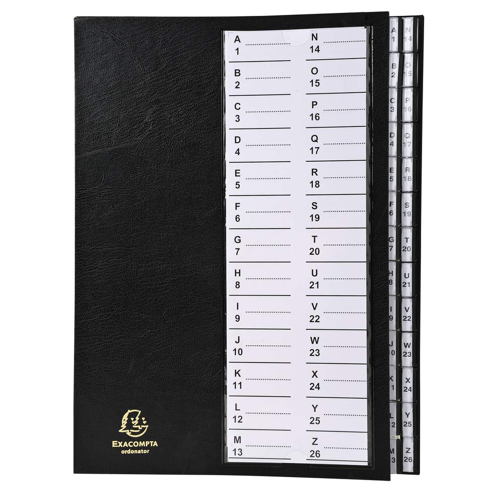 Exacompta - Ref 621226E - Multipart File with Rigid Cover - 250 x 330mm in Size, Suitable for A4 Documents, 300gsm Ivory Pressboard, Expanding Spine, 26 Sections (labelled A-Z) - Black