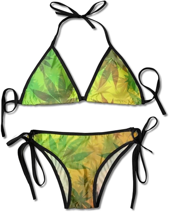 Amazon.com: Zul Bikini,Rasta Marijuana Weed Leaves,Women's Removable Strap Wrap Pad High Waist 
