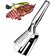 12 Inch Long Stainless Steel Cooking Tong, Slotted Double Spatula for Holding & Flipping Steak, Fish, Bread, Pizza & Pies