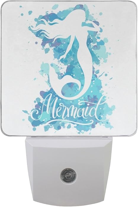 Naanle Set Of 2 Mermaid Silhouette On Watercolor Light Blue