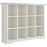 OSCHF Wooden Cube Bookcase with Base - Modern 3 Tiers Floor Standing Open Shelf Cabinet for Home and Office, 12-Cube Lattice Bookshelf, Warm White