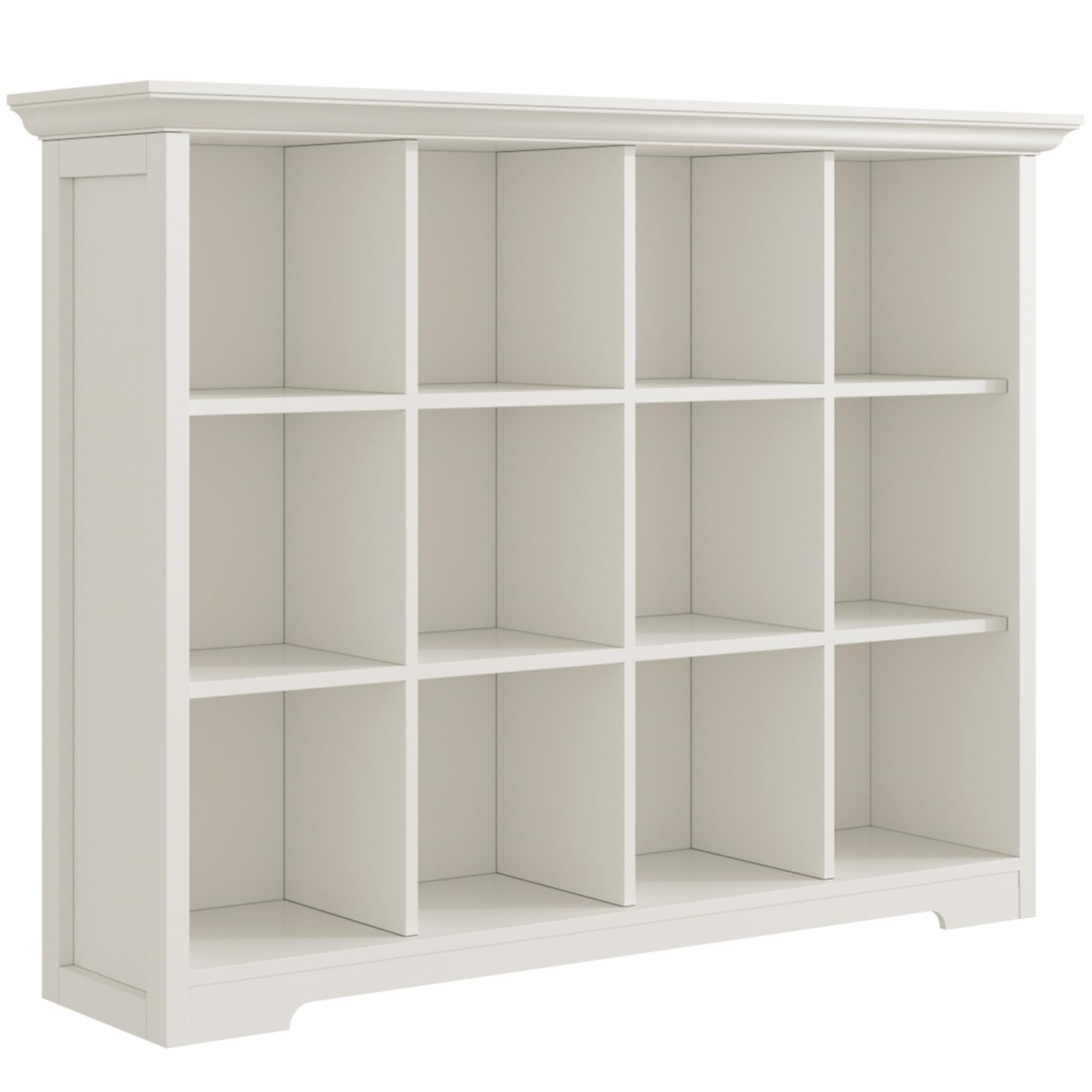 Photo 1 of OSCHF Wooden Cube Bookcase with Base - Modern 3 Tiers Floor Standing Open Shelf Cabinet for Home and Office, 12-Cube Lattice Bookshelf, Warm White