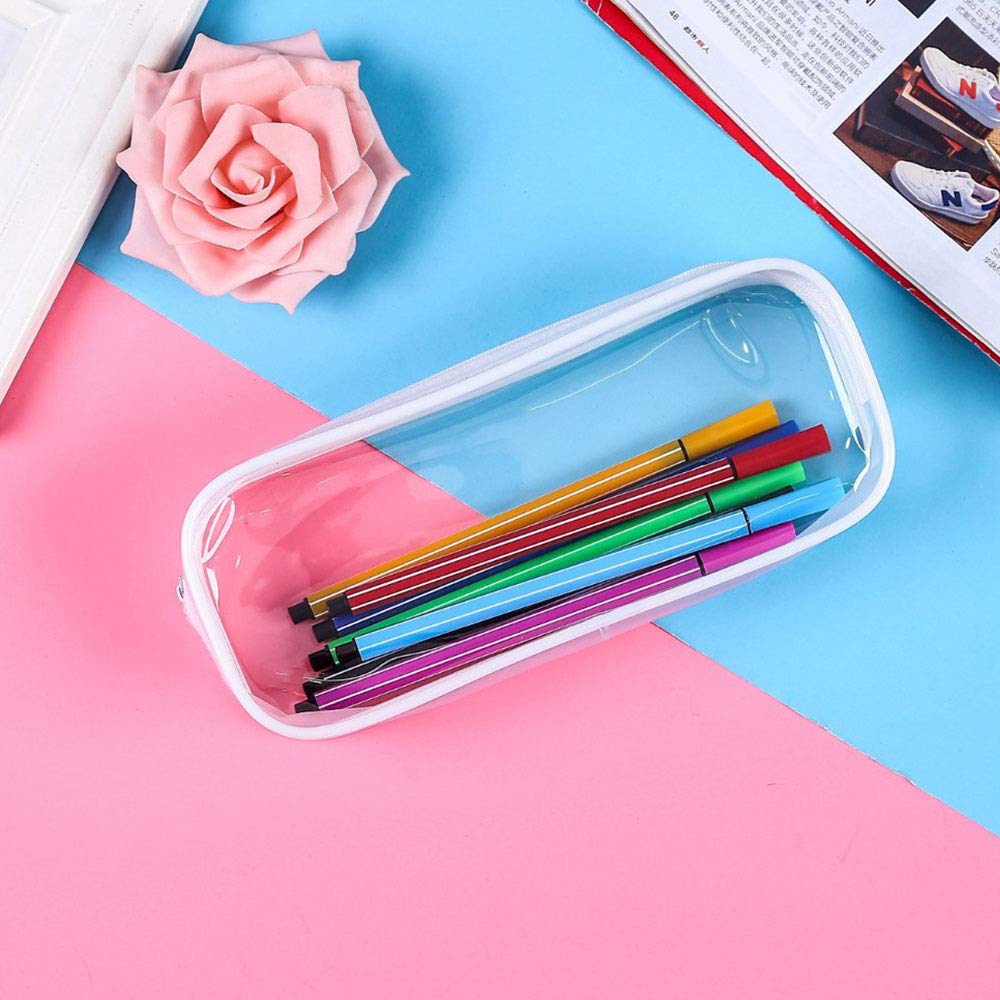 1/2Pcs Clear Pencil Bag, 2 Colors PVC Clear Toiletries Bag Clear Exam Pen Pencil Case Pouch Bag Case Clear PVC Zipper Travel Luggage Pouch Make up Cosmetic Bag Black/White