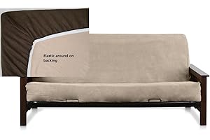 OctoRose Beige, Twin Size 39x75+8" Easy Fit Fitted Futon Cover Bonded Micro-Suede Sofa Daybed Mattress Slipcover | Elastic Backing (Beige, Twin Size)