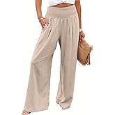 ANRABESS Women Linen Palazzo Pants Summer Boho Wide Leg High Waist Casual Lounge Pant 2026 Beach Travel Vacation Outfits