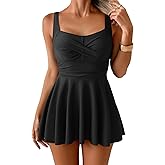 B2prity One Piece Swimdress Swimsuit for Women Tummy Control Wrap Swim Dress Modest Ruched Skirt Bathing Suit
