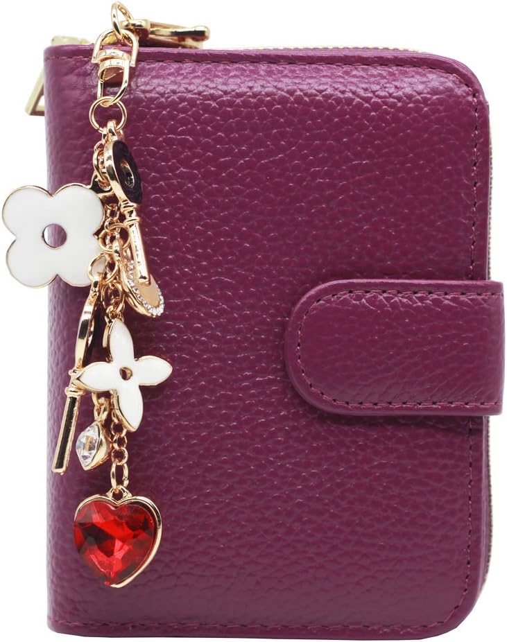 Women’s RFID Blocking Credit Card Holder Genuine Leather Zipper Accordion Wallet， Purple-8