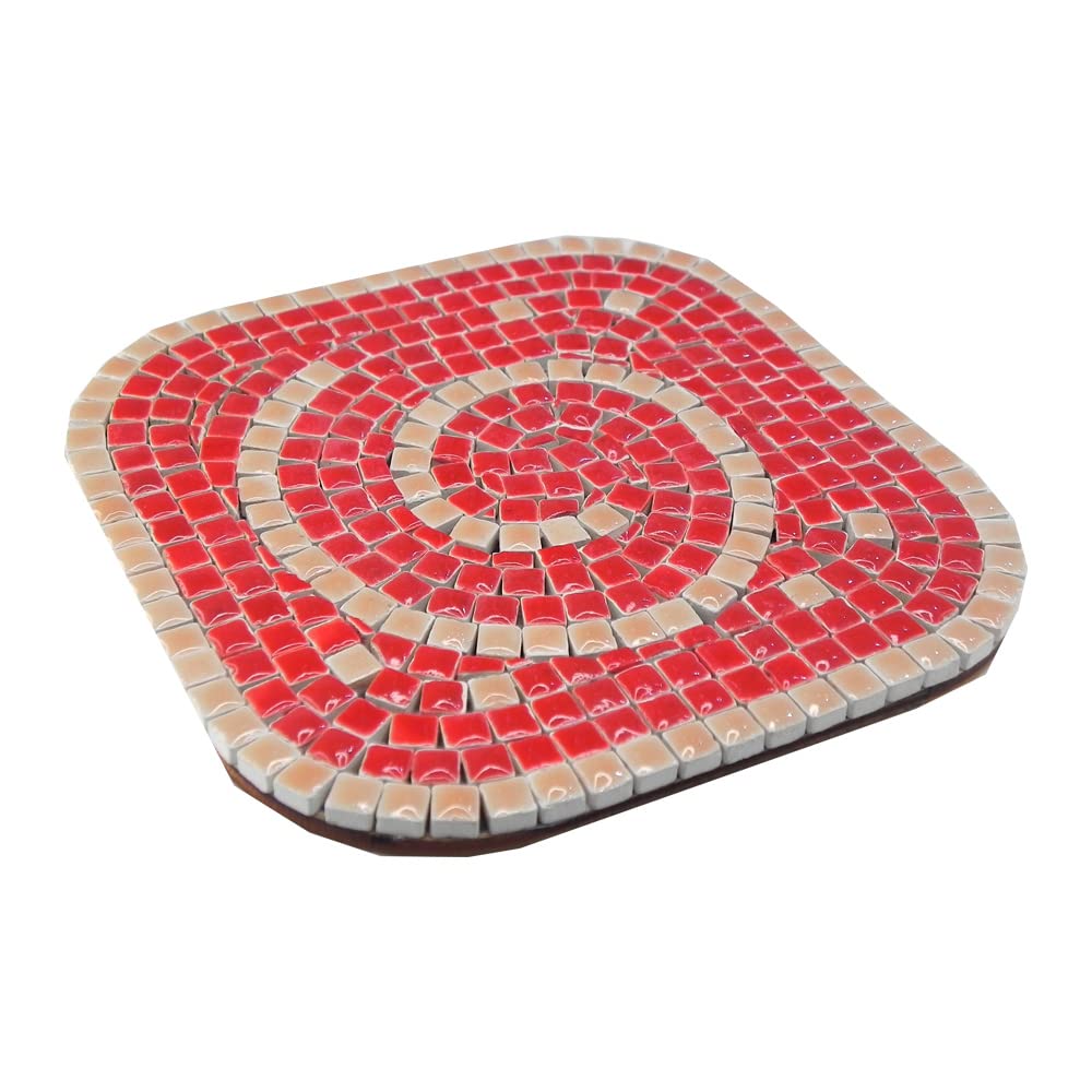 Red Mosaic Table Coasters Set of 2 Peach