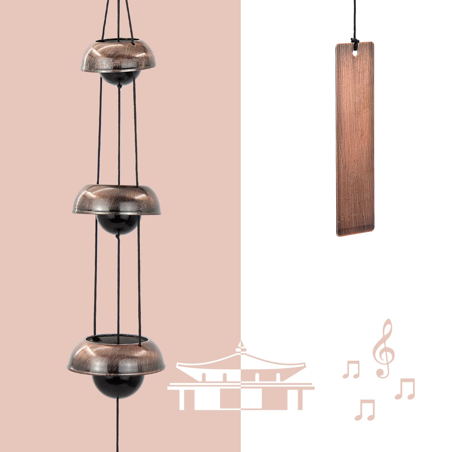 ASTARIN Temple Wind Chime, Red Copper Wind Chimes with 3 Bells, Feng Shui Wind Chimes for Home Yard Outdoor Decoration, A Great Memorial Wind Chime for Someone Who Loves Peace