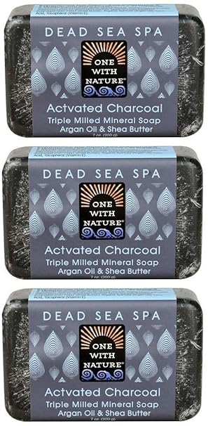 Amazon Com One With Nature Activated Charcoal Dead Sea Spa Bar Soap Pack Of 3 With Palm Oil Dead Sea Salt Vegetable Glycerin Activated Charcoal Shea Butter Argan Oil And Vitamin E