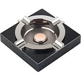 OILP Cigar Ashtray,Cool Ashtrays Cigar Gifts for Men,Metal Cigar Tray with Solid Wood Base Black Ash tray for Home/Office/Bar/Patio Decor(Black)