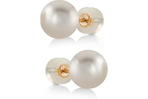 THE PEARL SOURCE White Japanese Akoya Real Pearl Earrings for Women - 14k Gold Stud Pearl Earrings | Hypoallergenic Earrings with Genuine Cultured Pearls