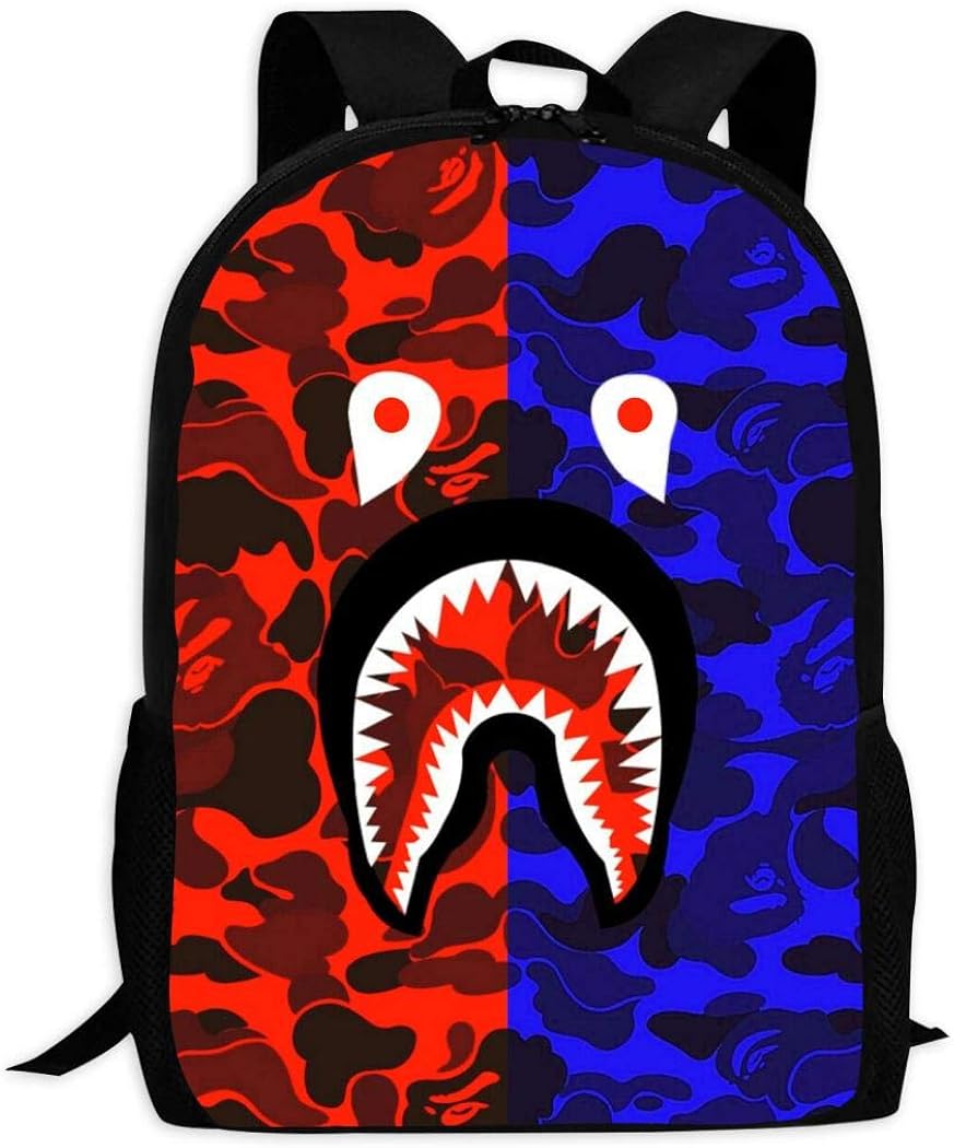 BR PINNEONE Bape Shark Teeth Camo Laptop Bag Backpack Student Bookbag for Boys Girls Women Men