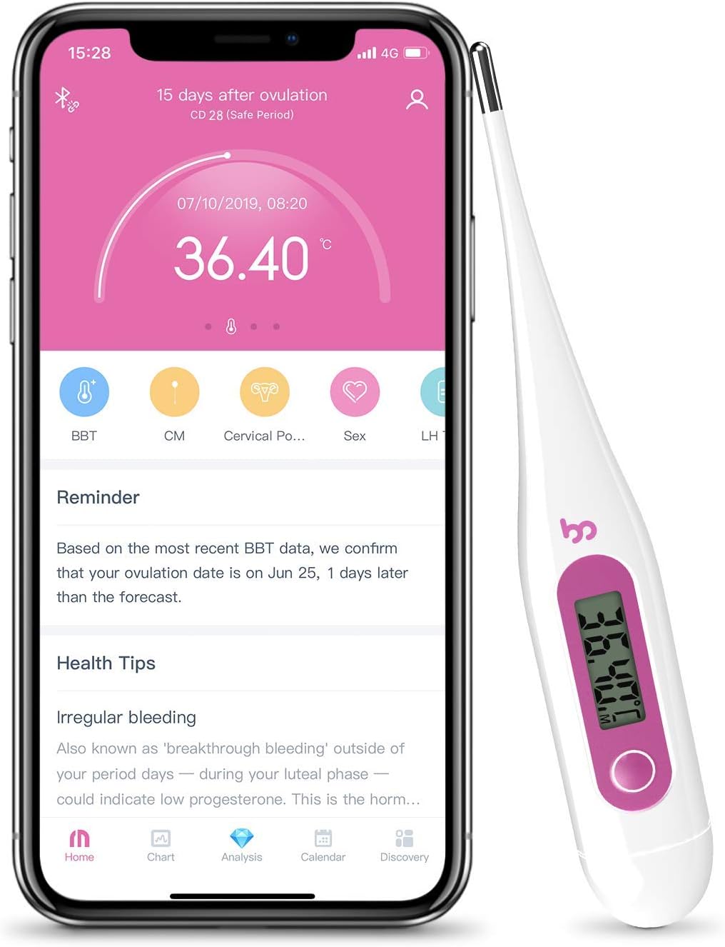 Femometer Vinca Basal Thermometer for Ovulation, Intelligent Quiet BBT