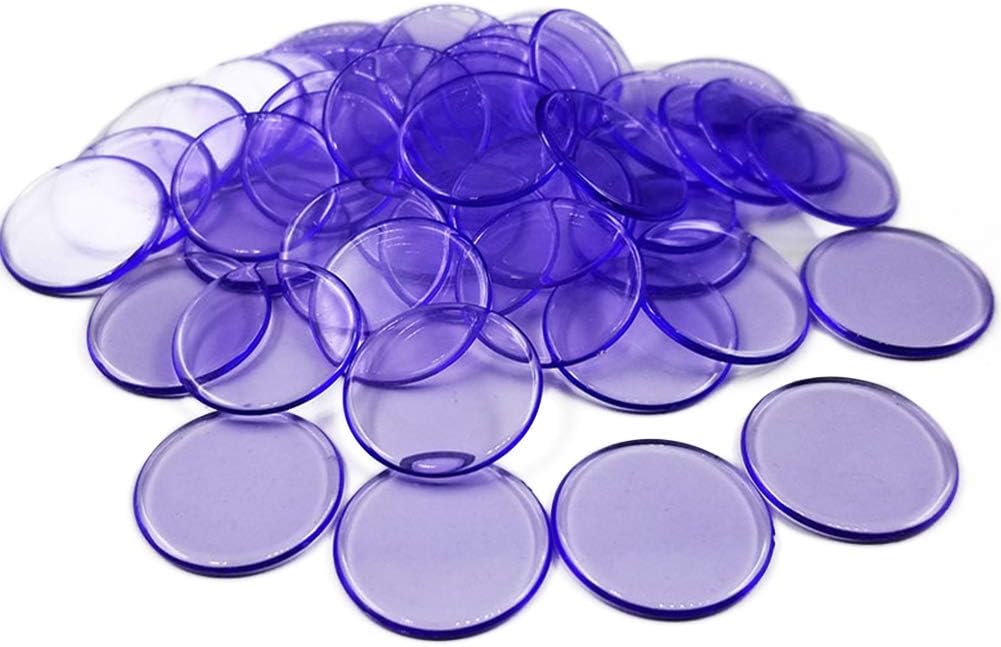 HUAhuako Bingo Chips, 100Pcs 19mm Transparent Color Counting Math Game Counters Markers Dark Purple 100pcs