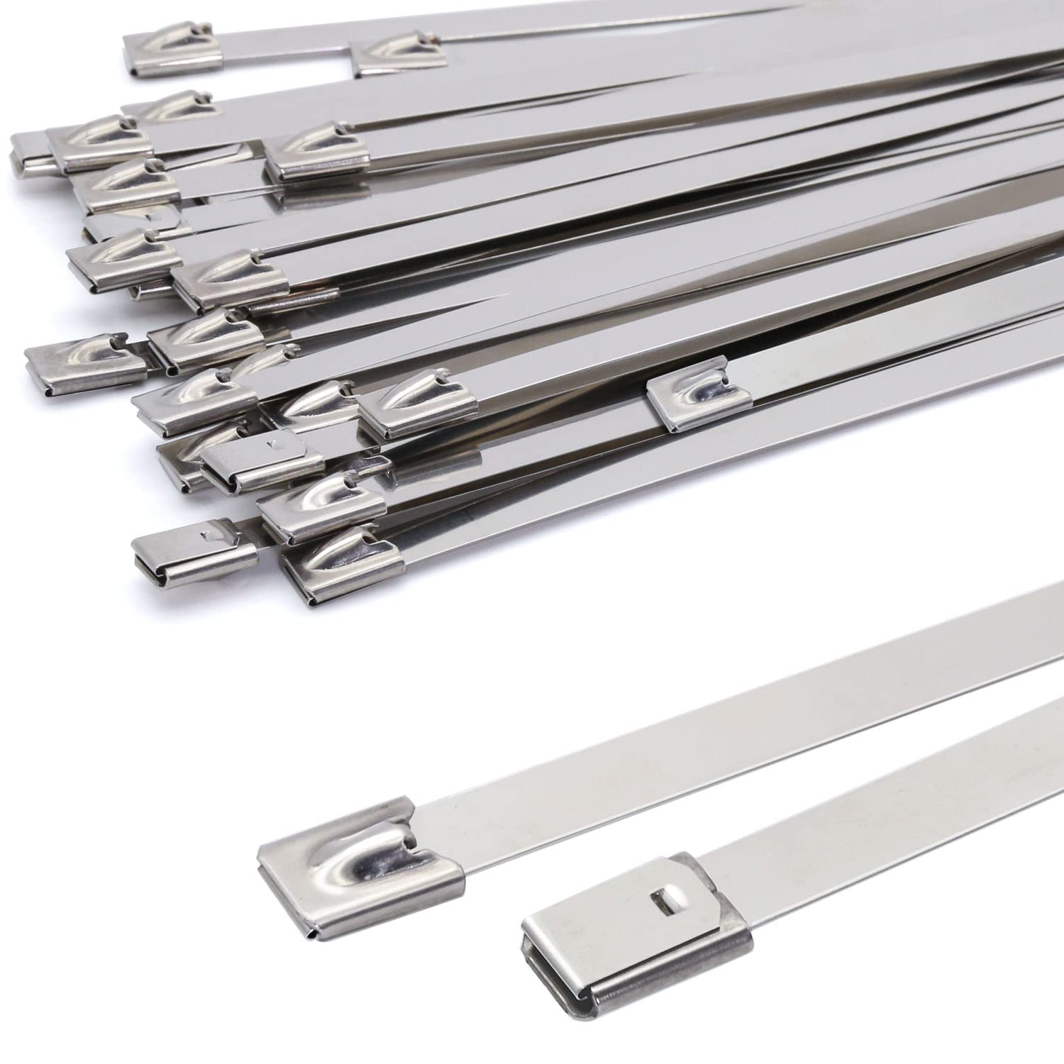 Metal Zip Ties 0.3 * 16" (7.9 x 400mm), MgcTolBox Stainless Steel Cable Ties Long, Silver Zip Ties Heavy Duty - Self-Locking-Tensile Strength 265LB (120kg) 30pcs — image 1