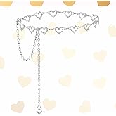 Grevosea Chain Belts for Women, Rhinestone Heart Belt Waist Chain Belt Adjustable Metal Body Belly for Dresses Jeans Trousers
