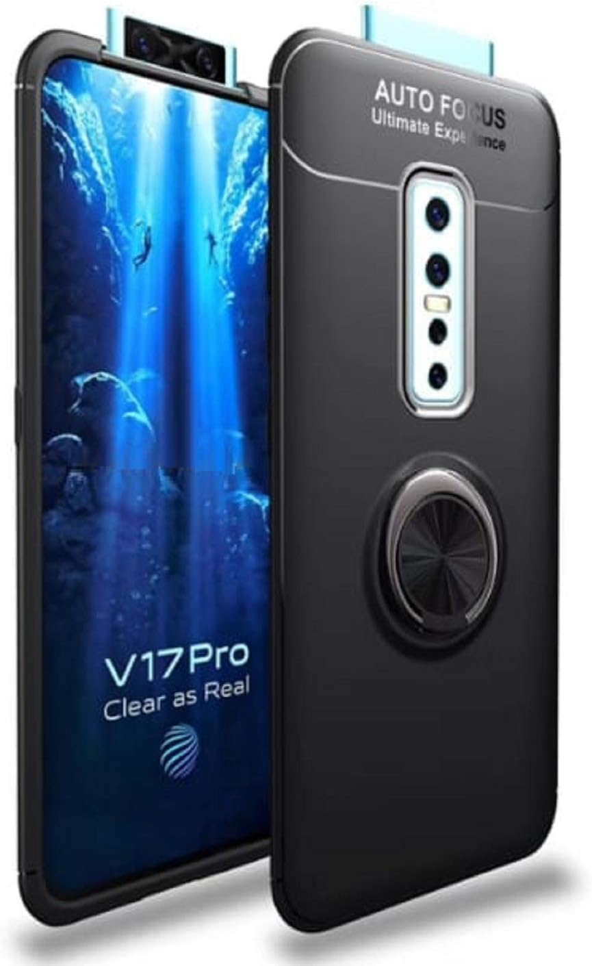 Spazy CaseÃ‚Â® vivo V17 Pro Sleek Rubberized Case with Chrome Plating Ring Stand Back Cover Case Designed for Vivo V17 Pro -(Black)