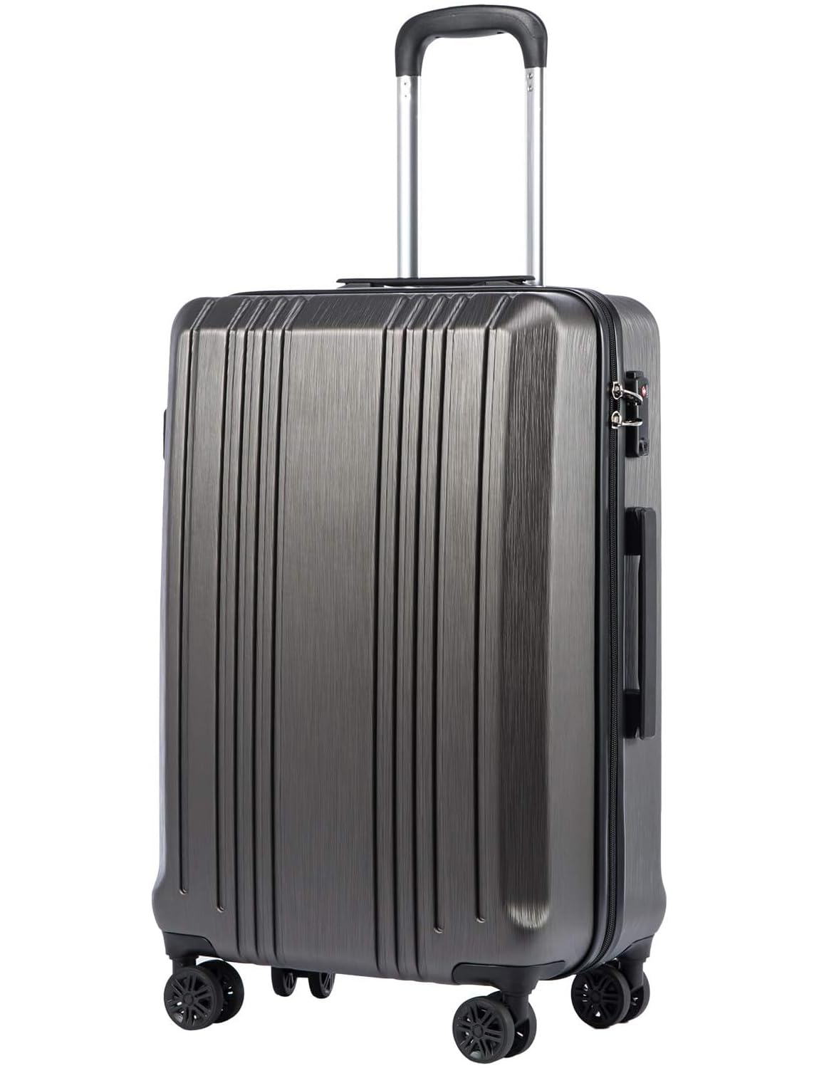 Coolife Luggage PC+ABS Hardshell Suitcase with TSA Lock, Spinner Checked Lightweight (grey, M(24IN)) Image