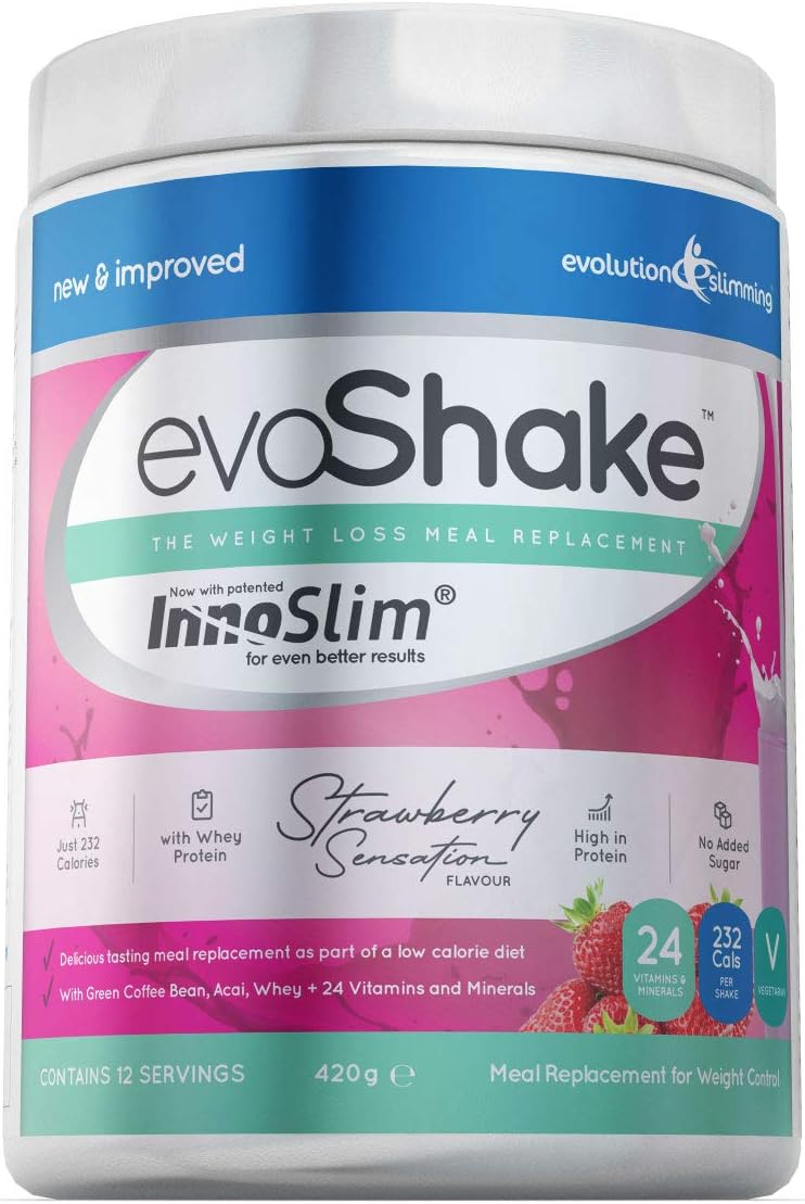 EvoShake Meal Replacement Whey Diet Shake 420g, Strawberry, Evolution Slimming