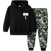 Boys 2 Piece Outfits Long Sleeve Hooded Sweatshirt Top Camouflage Sweatpants Fall Winter Clothing Set 5-10T