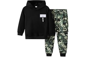 GOLLUNER Boys 2 Piece Outfits Long Sleeve Hooded Sweatshirt Top Camouflage Sweatpants Fall Winter Clothing Set 5-10T