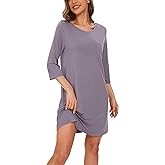 GYS Women's Bamboo Viscose Nightgowns Crewneck 3/4 Sleeve Sleepwear Comfy Night Shirt Sleep Dress