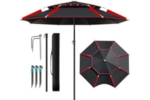 Outdoor Sun Umbrella | Double Canopy Vented Umbrella - Double Canopy Large Sun Umbrella, Fishing Umbrella with 360-Degree Rot