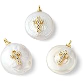 LiQunSweet 10 Pcs Cubic Zirconia Natural Cultured Freshwater Pearl Cross Charms for Earring Bracelet DIY Jewelry Making