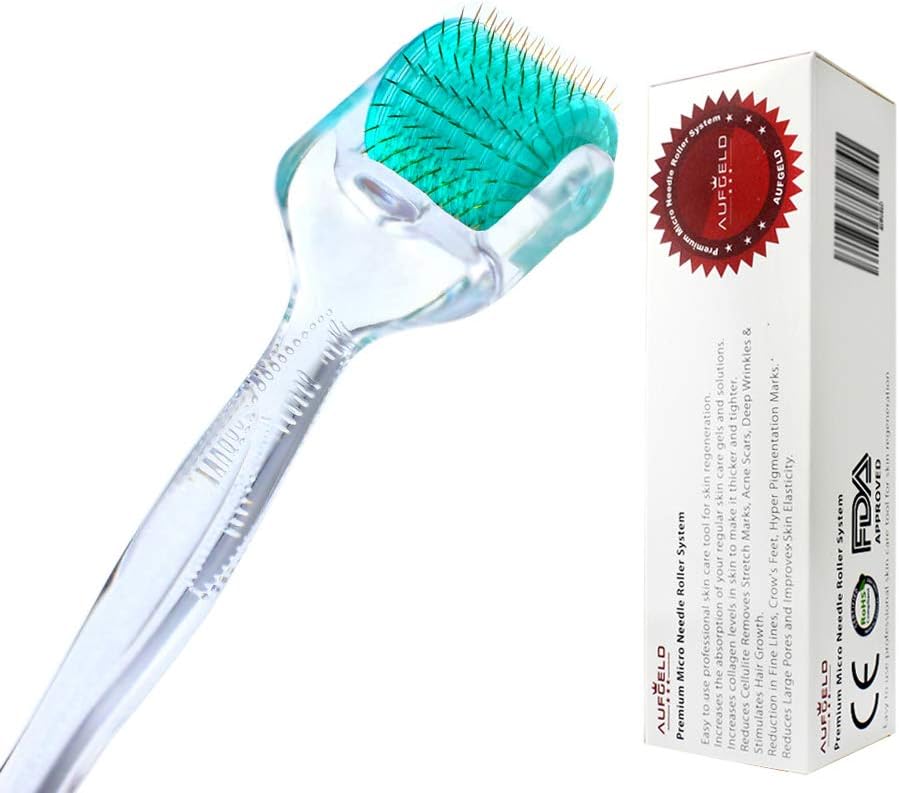Aufgeld AG192 Titanium Diamond Shaped Individual Microneedle Derma Roller Skin Care for Face Facial Wrinkles Hair Loss Regrowth Stretch Marks Micro Needles Microneedling Needling Kit with Case 0.2mm