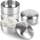 LOLYSIC 4 Pack Stainless Steel Rice Bowl with Lid, 500ML Double-Walled Metal Bowls, Multi-Purpose Insulated Soup Bowls Snacks Bowls