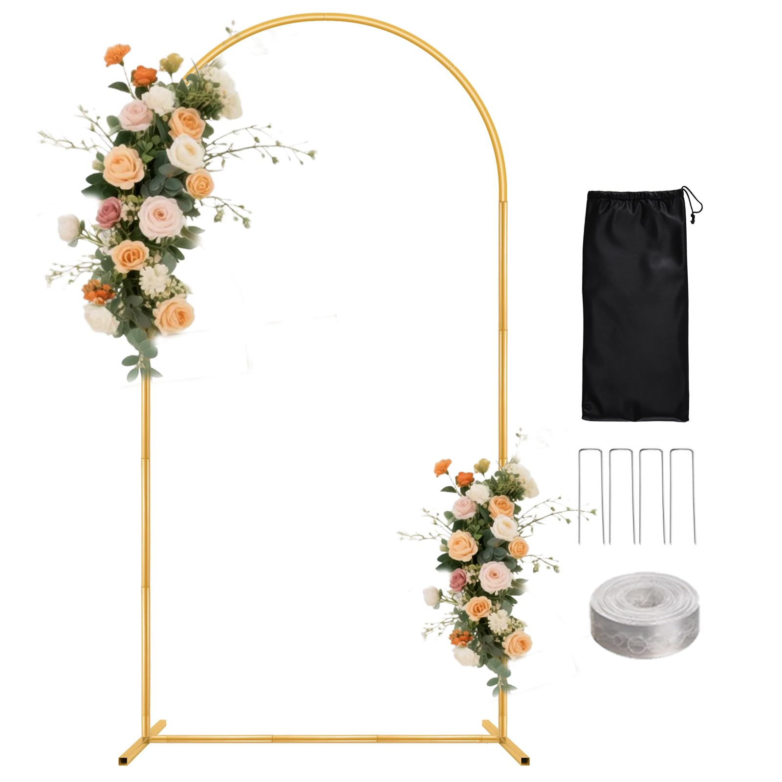 Photo 1 of WellSign 7.2FT Arch Backdrop Stand for Parties, Metal Balloon Arch kit Stand, Gold Wedding Arch Stand Frame for Gender Reveal Ceremony Birthday Anniversary Bridal Graduation Party Event Decoration