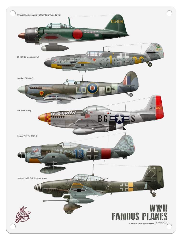 Small (150 x 200mm) Metal Sign - WWII Famous Fighter Planes I