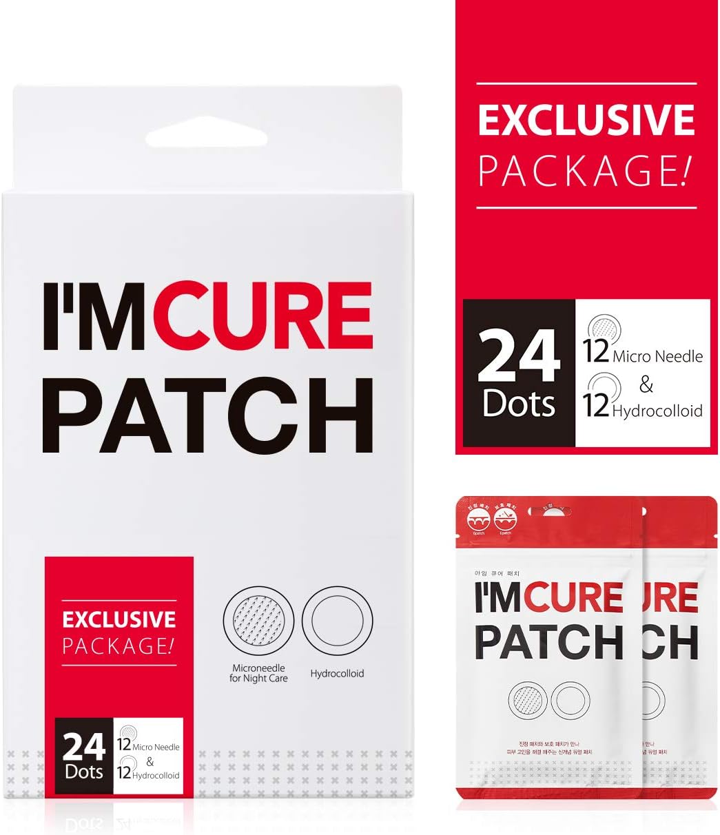 KARATICA Hydrocolloid I'M CURE PATCH Acne Pimple Instant Healing Patch, Absorbing Hyaluronic Acid, Sodium Hyaluronic, Invisible, Microneedle 6ea + Hydrocolloid 6ea X 2 Sheet