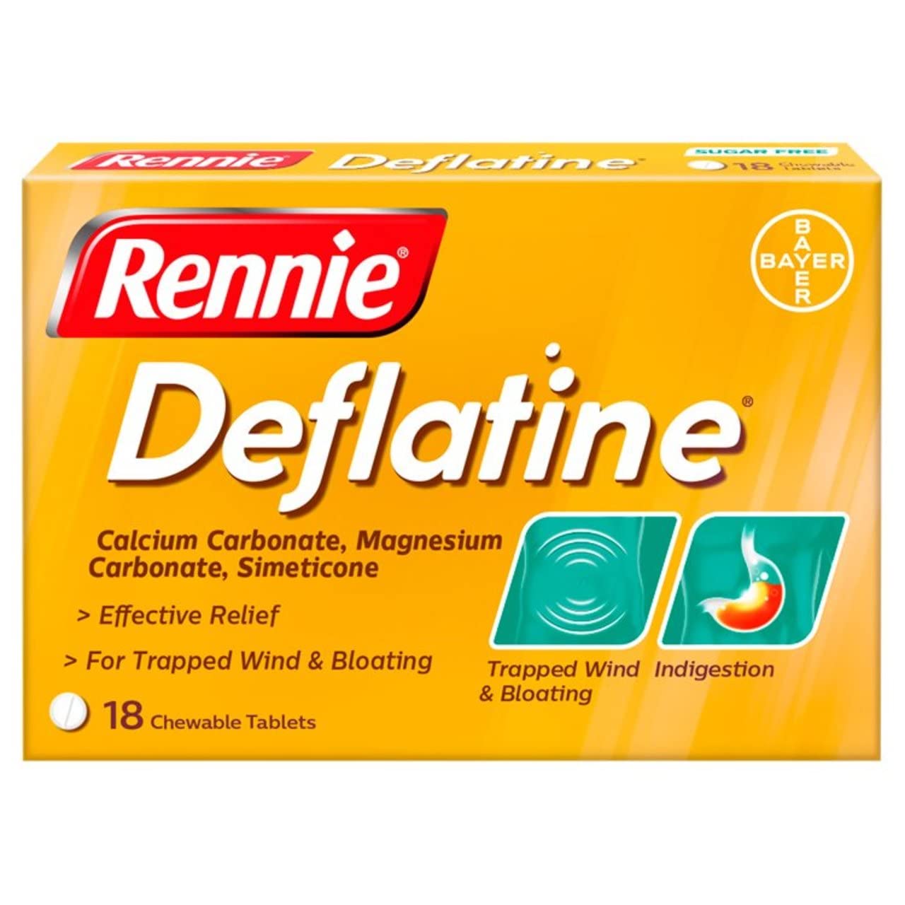 Rennie Deflatine Trapped Wind & Bloatedness Relief Tablets Sugar-Free Mint - 18 Tablets