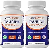 Vitamatic Taurine 2000mg Vegetarian Tablets, 180 Count, Non-GMO, Gluten Free - 2 Pack