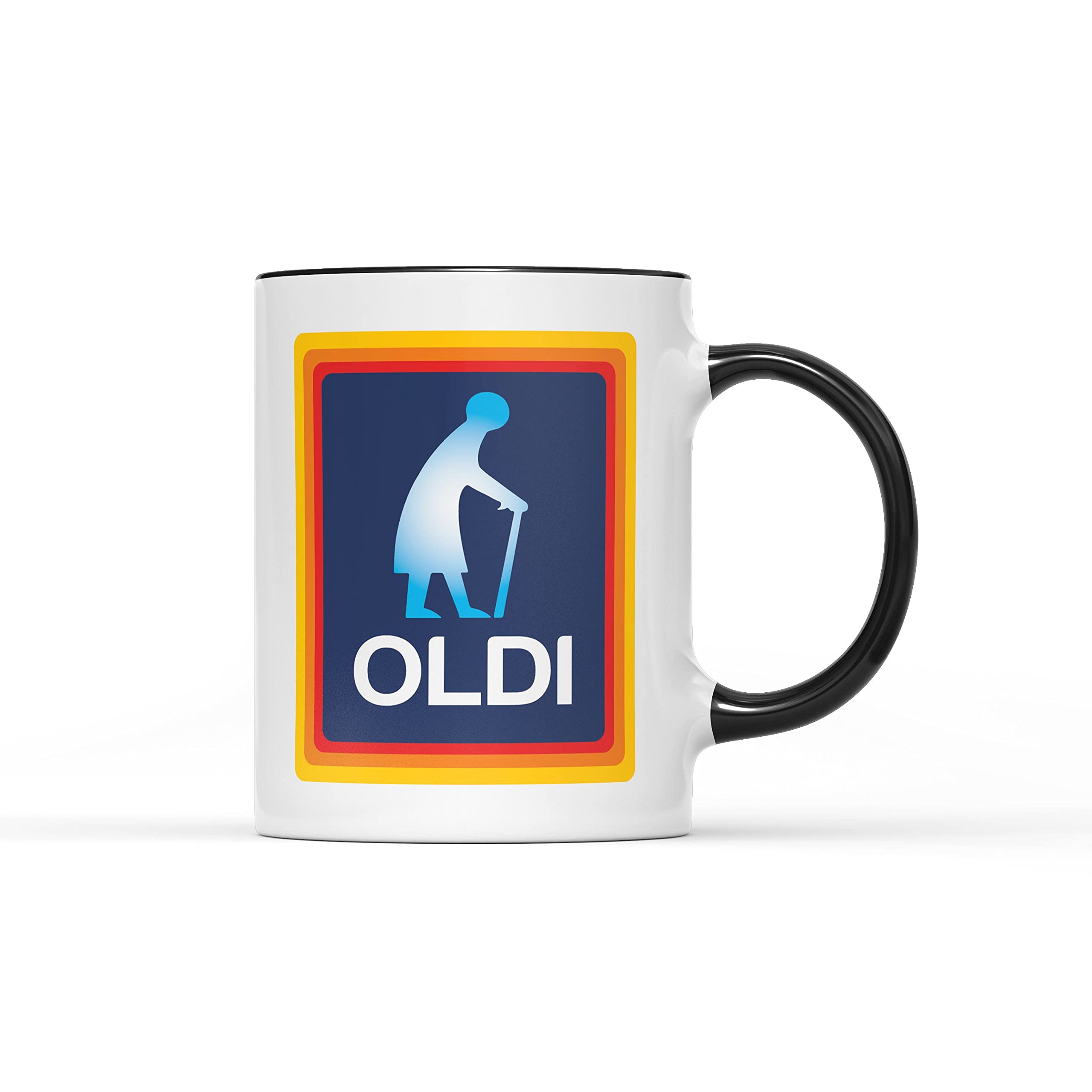 Oldi Woman Mug- Birthdays Christmas Funny Gift Presents Mother's Day Celebration Novelty Old Coffee Tea Heavy Duty Handle Dino Coated Dishwasher/Microwave Safe Sublimation Ceramic (Black Handle Prime)