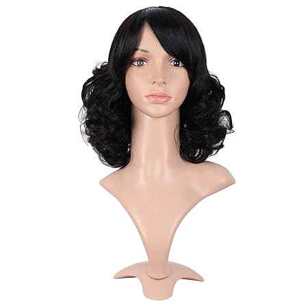 MapofBeauty 14 Zoll/35cm charmante lockige schwarz Haar Kunststoff Perücke
