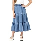 Happy Cherry Girl's Denim Midi Skirt Ruffle Hem Elastic Waisted A Line Skirts 5-12 Years
