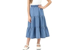 Happy Cherry Girl's Denim Midi Skirt Ruffle Hem Elastic Waisted A Line Skirts 5-12 Years