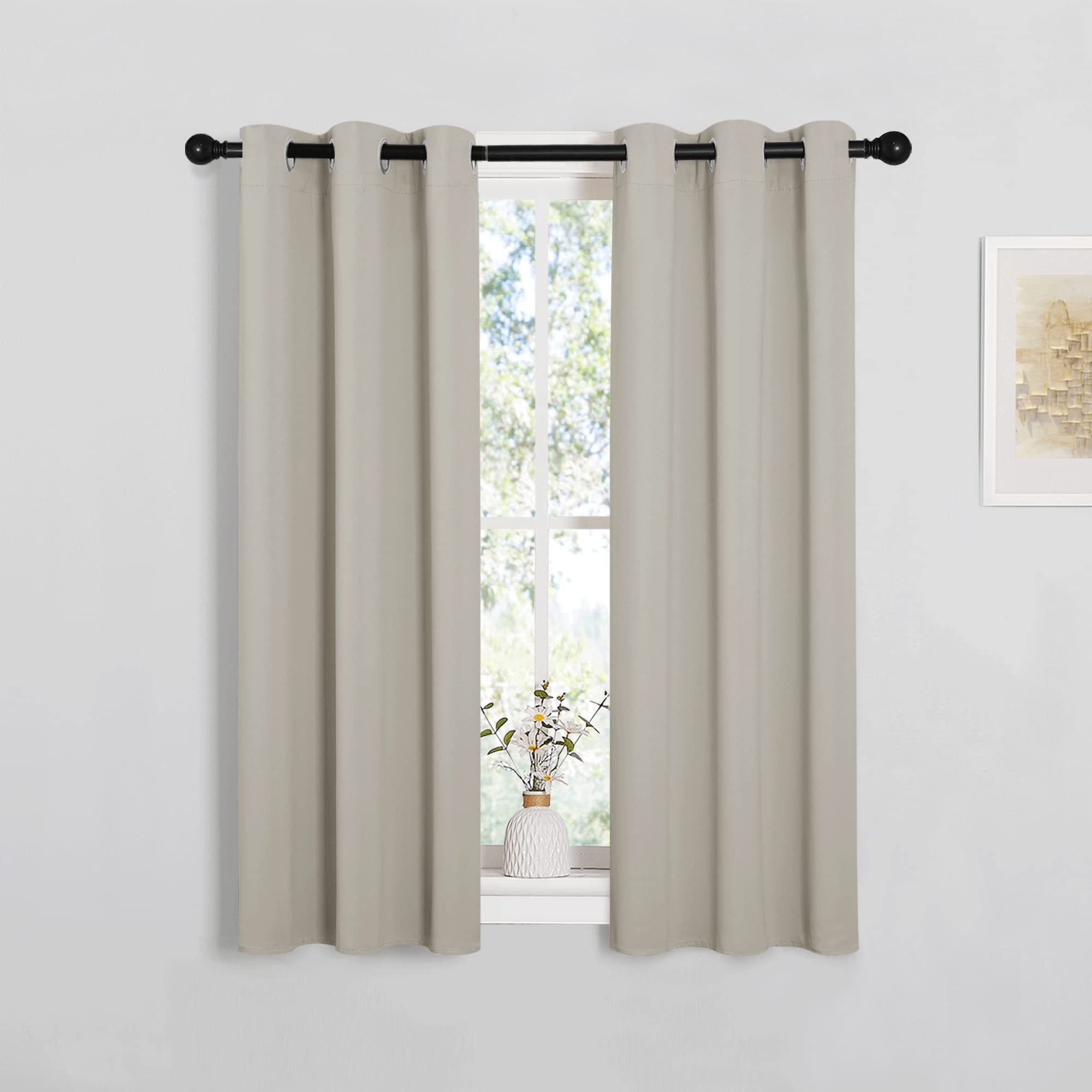 Photo 1 of NICETOWN Room Darkening Curtain Panels for Living Room, Thermal Insulated Grommet Room Darkening Draperies/Drapes for Window (Natural, 2 Panels, W29 x L45 -Inch)