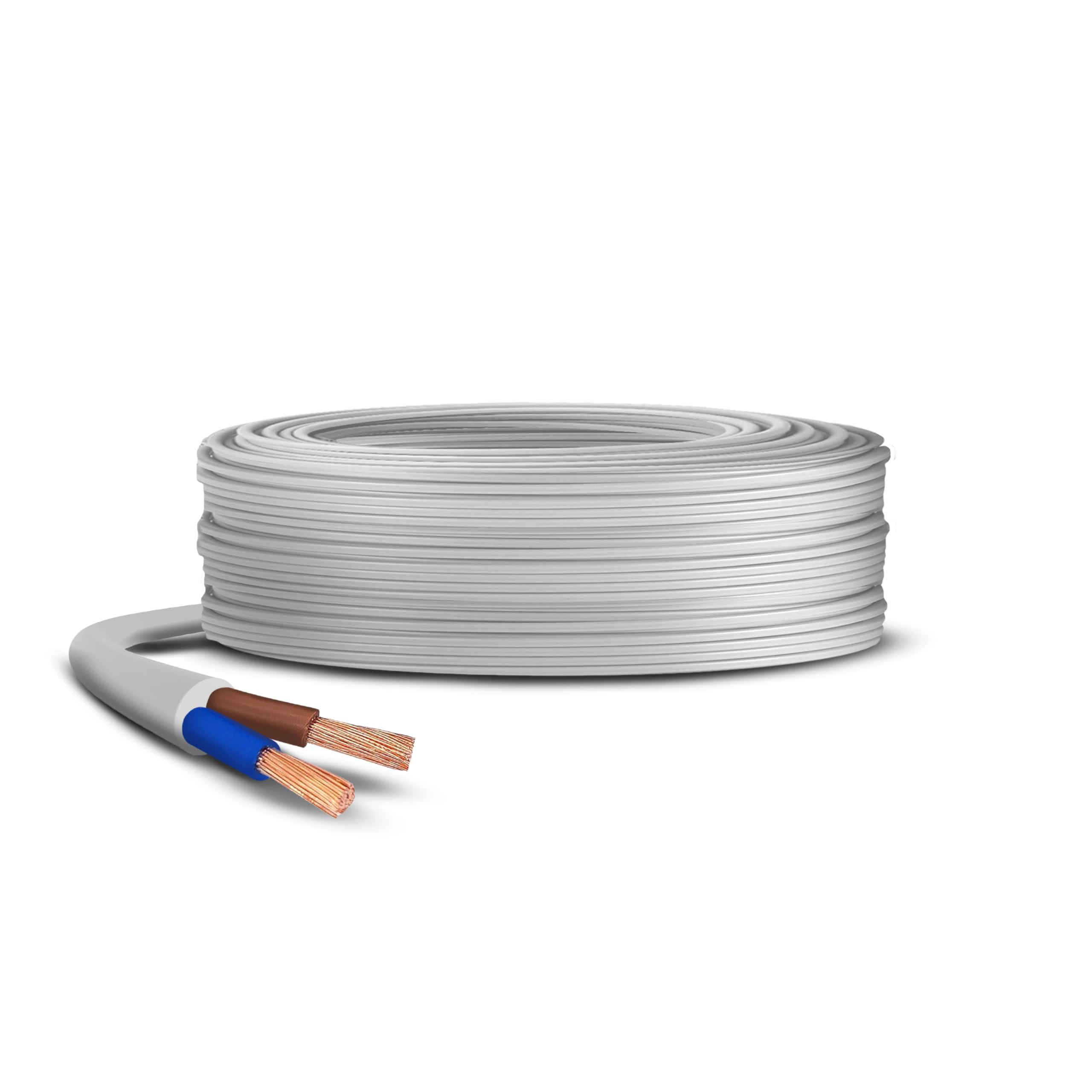 2 Core White 3182Y Flexible PVC Electrical Mains Cable BASEC Approved, 1mm(5 Meter)