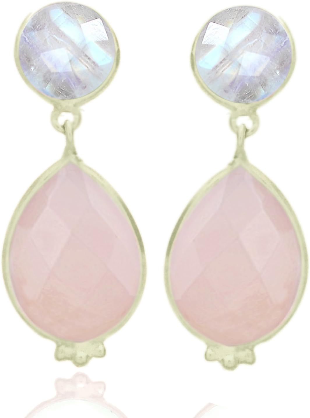 Beautiful combo color gemstone Rainbow Moonstone And Rose Quartz gold plated earring Brass