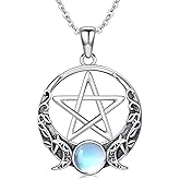 KoyeKei Witch Necklace 925 Sterling Silver Pentagram Triple Moon Pentacle Pendant Wiccan Pagan Jewelry Witchy Gifts for Women